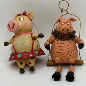 Charming Pig Ornaments Set of 2 Whimsical Holiday Decorations